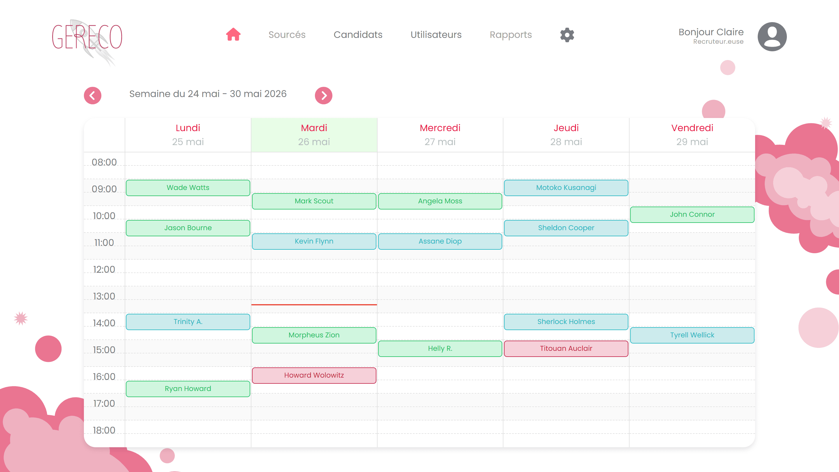 GeReCo recruitment calendar with scheduled interviews